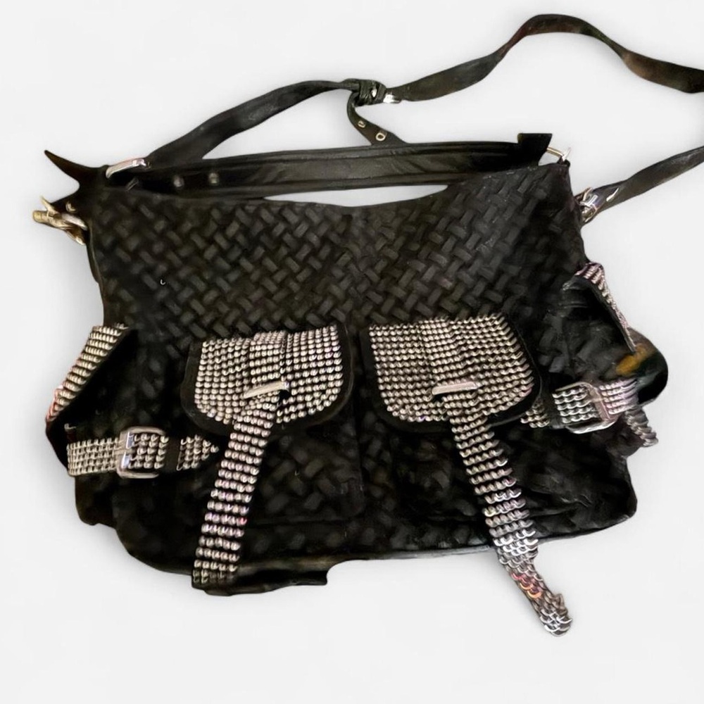 Black Shoulder Bag with Silver Accents